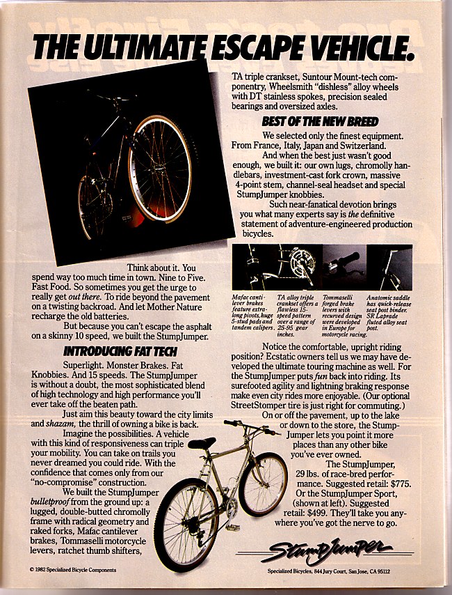 Specialized Stumpjumper advert 1983